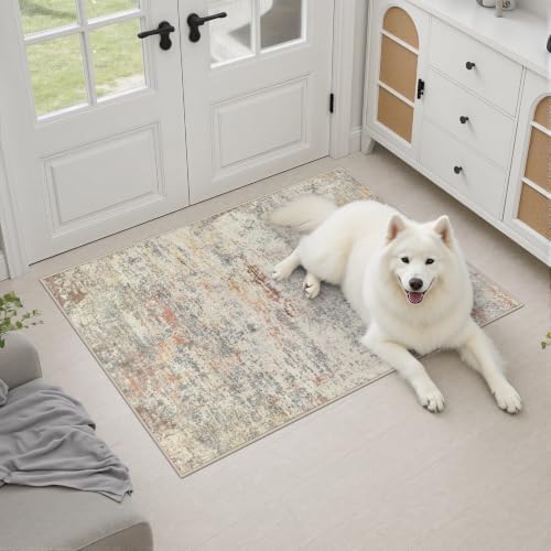 2x3 Washable Entryway Rug: Modern Abstract Indoor Soft Carpet Taupe - Image 3