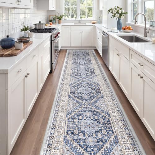 zesthome 3x14 Runner Rug Non Slip,Washable Hallway Runner Rug,Blue by Zesthome