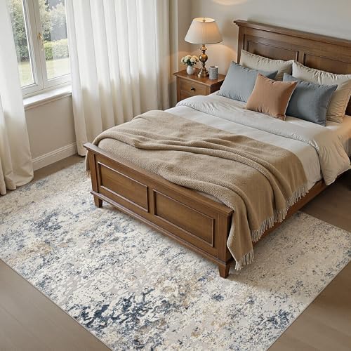 DMOYEST Area Rug Living Room Rugs 5x8 Washable Abstract Beige Blue Carpet - Image 3