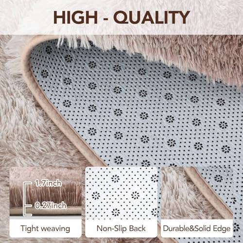 FinRèc Home 8x10 Non-Slip Fluffy Area Rugs for Living Room (Striped Beige) - Image 4