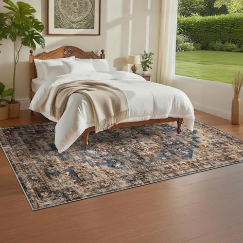 GarveeHome Vintage Area Rug 4x6 Washable Rugs for Living Room Blue&Brown - Image 3