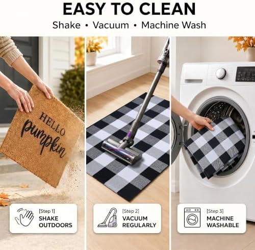 Fall Decor Door Mat Combo Set, 100% Coco Coir Welcome Mat + 28 x 43 Inches Black and White Plaid Rug - Fall Thanksgiving Front Porch Entryway Floor Doormat, Indoor Outdoors Autumn Mats Hello Pumpkin - Image 6