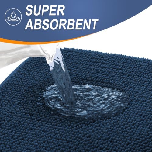 OLANLY Memory Foam Bathroom Runner Rug 59x24, Absorbent Long Bath Mat, Navy - Image 3