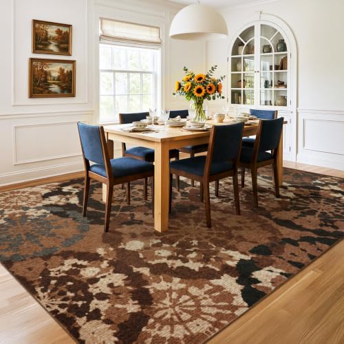 Large Boho Modern 9x12 Area Rug, Rust & Taupe Low-Pile Washable Rug - Image 7