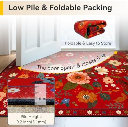 Floral Washable 8x10 Area Rugs Red/Orange - Image 4
