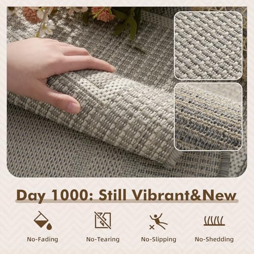 MontVoo-3x5 Outdoor Rug Porch Entryway Rug-Polypropylene Indoor Outdoor Rugs for Entryway Kitchen Balcony Patio, Textured Weave, Durable, Fade-Resistant, Non-Shedding, Modern Neutral Grey - Image 2