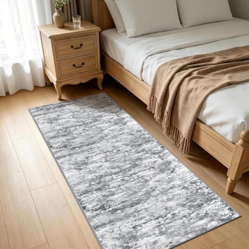 Hallway Runner Rug 3x6 Textured Non Slip Carpet Runner, Abstract Gray - Image 2