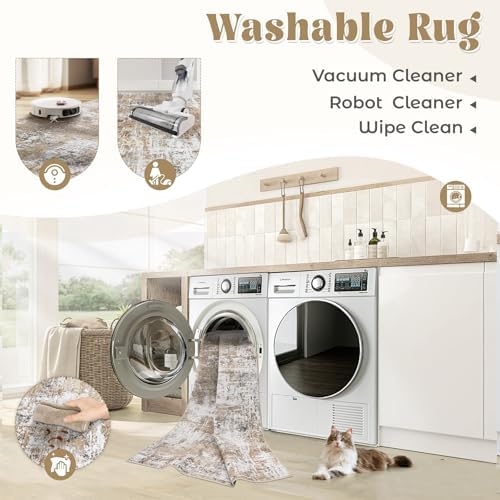 XLUEZ 2x7 Runner Rug for Hallway, Washable Modern Abstract Runner Rugs Neutral Soft Non Slip Kids Rug Stain Resistant Indoor Runners for Hallways Entryway Bedroom Kitchen Laundry Room(Beige, 2'x7') - Image 5