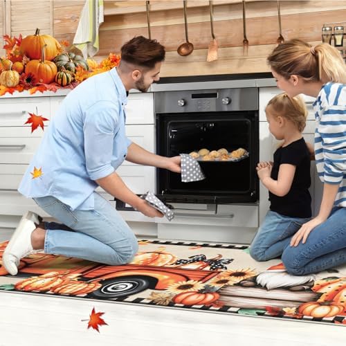 Homcomoda Fall Kitchen Mats for Floor 3PC, Thanksgiving Pumpkin Non Slip Kitchen Rugs, Washable Non Skid Kitchen Rugs, Comfort Standing Mat for Laundry, Desk, Bar, Office - Image 6