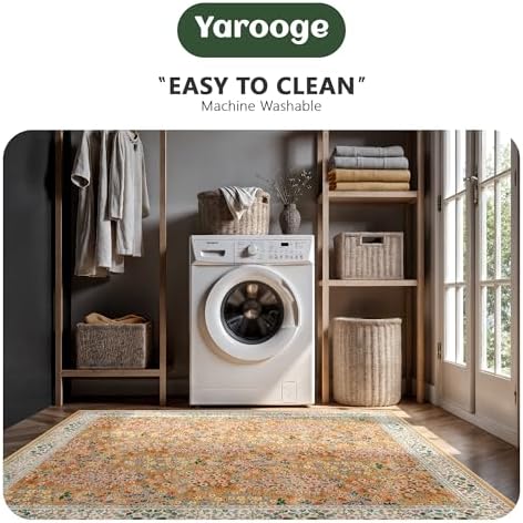 8x10 Area Rugs, Machine Washable Low Pile Floral Rugs for Living Room, Bedroom, Large Boho Area Rug with Non-Slip Backing for Dining Room(Orange Floral) - Image 6