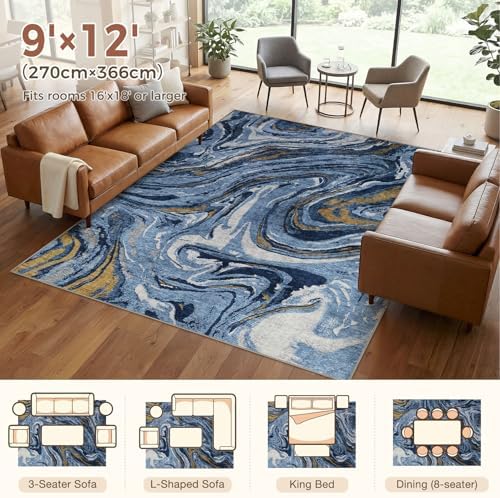 DMOYEST 9x12 Washable Area Rug Abstract Modern Non-Slip Indoor Carpet - Image 2
