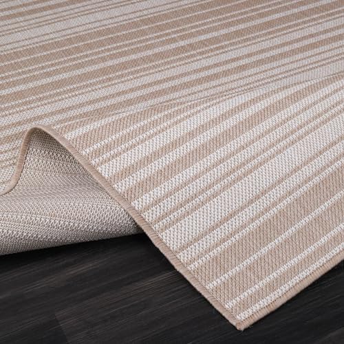 Luul Home Stripe Outdoor Rug 8x10 Washable Outside Carpet for Indoor Patio Porch Waterproof Easy Cleaning Non Shedding Area Rugs Beige 8 x 10 - Image 4