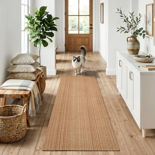 MatEssenz 2x6 Washable Runner Rug, Textured Natural Woven Low-Profile Hallway Runner with Non-Slip Backing, Neutral Brown, for Kitchen, Laundry Room, Entryway by MatEssenz