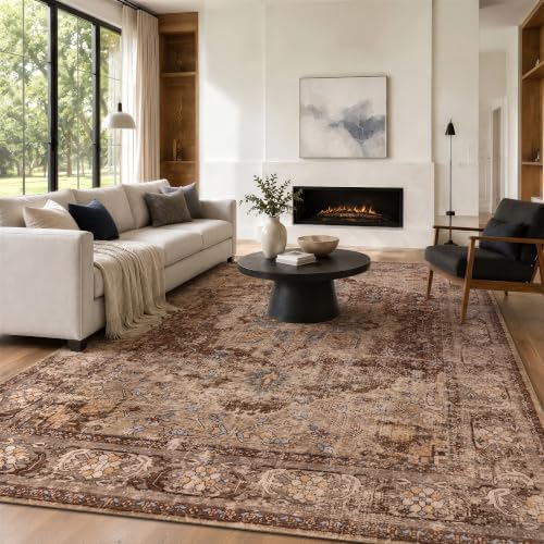 Rugshop Traditional Medallion Washable Non-Slip Area Rug, 7'10"x10' Brown by Rugshop