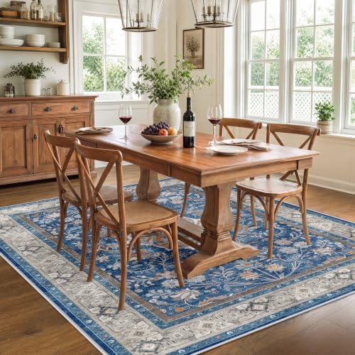 SameBed 5x7 Area Rug Living Room, Vintage Washable Carpet Blue - Image 3