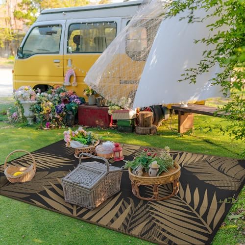 GENIMO Outdoor Rug, Waterproof Plastic Rugs for Patio, 6'x9' Black Brown - Image 3