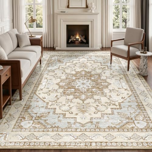 Area Rugs 8x10 Washable Non-Slip Large Boho Rug for Living Room, Beige Tan by tubeamin