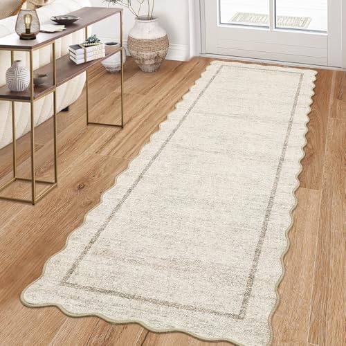 GarveeHome Scalloped Washable Kitchen Runner Rug 2x8 Non Slip Beige - Image 2