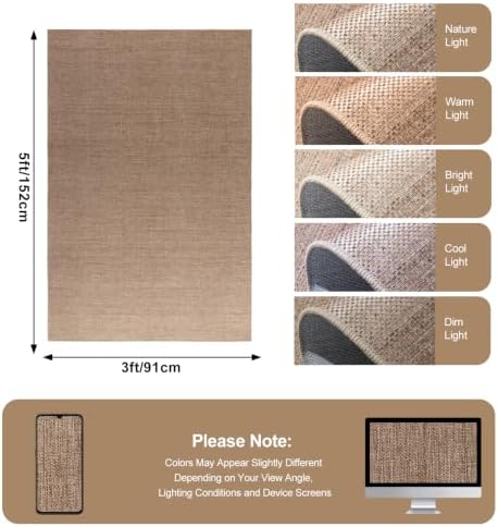3×5 Easy Jute Rug Washable Rugs Low Pile Outdoor Indoor Farmhouse Neutral Non Slip Rug Modern Carpet Door Mat for Backyard Bedroom Kitchen Porch Patio Nature - Image 2