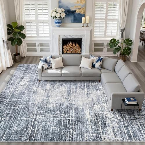 LOONGRUG 10x12 Area Rug Washable Neutral Modern Living Room Rug Navy Blue by LOONGRUG