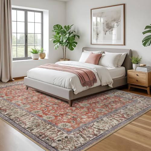 KUTA Vintage 9x12 Area Rug Large Washable Rugs for Living Room Red Clay - Image 2