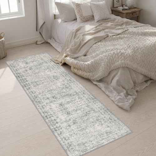 2.6x8 Washable Runner Rug：Modern Abstract Soft Carpet Black Grey - Image 5