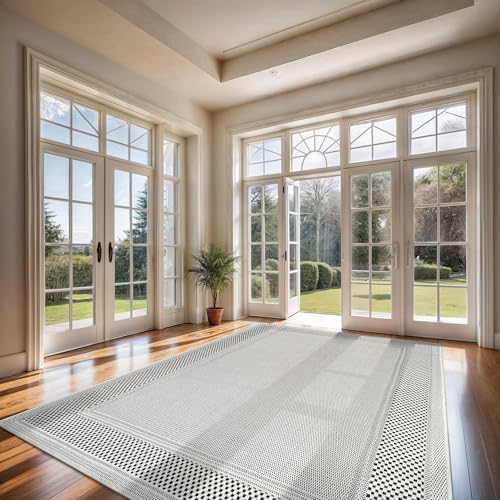 CAMILSON Easy Jute Rug 10x14, Indoor Outdoor Off-White Color Fiber Area Rugs for Living Room Patio and Dining Room Rug, Bordered Boho Woven Design, Easy-Cleaning, Washable Outside Carpet (10 x 14) - Image 5