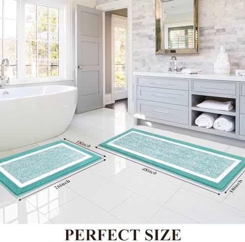 Pauwer Bathroom Rugs Sets 2 Piece, Non Slip Washable Bath Mat, Teal - Image 2