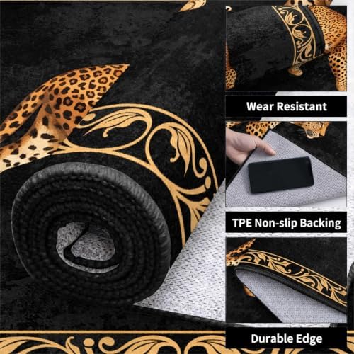 Black Leopard Area Rug 7x10 Luxury Vintage Washable Floor Mat - Image 6