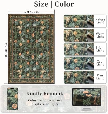 6x9 Area Rug, Dark Green Floral Boho Washable Rugs for Living Room Bedroom - Image 2