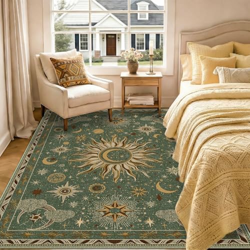 Vacuum-Friendly, 5x7 Washable Area Rug, Green Brown - Image 3