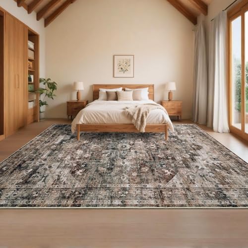 GarveeHome 9x12 Brown Area Rug for Living Room Washable Vintage Rug - Image 4