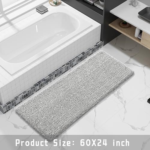 Yimobra Bathroom Runner Rug Non Slip Washable 60x24, Bath Mat, Gray&White - Image 6