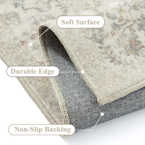 PureCozy 2x6 Taupe Runner Rug Washable Hallway Non Slip Kitchen Vintage - Image 4