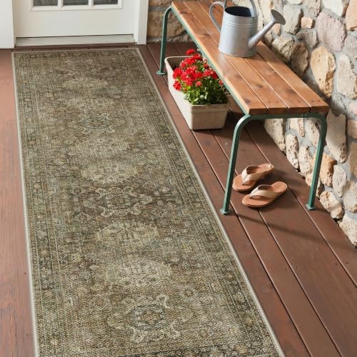 GENIMO 2.5x8 Outdoor Runner Rug, Washable for Patio, Olive Brown - Image 4
