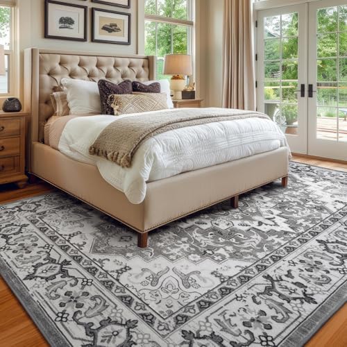 Lessymo 8 x 10 Area Rugs for Living Room, Machine Washable Rug Grey White - Image 2