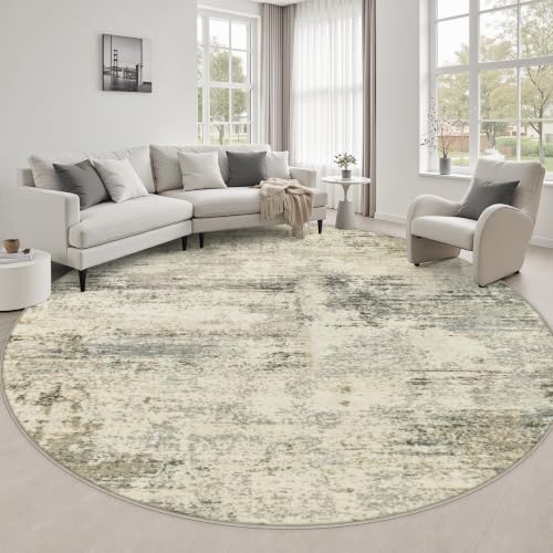 Round Area Rug Living Room: 8 ft Modern Washable Indoor Carpet by FXRHLP