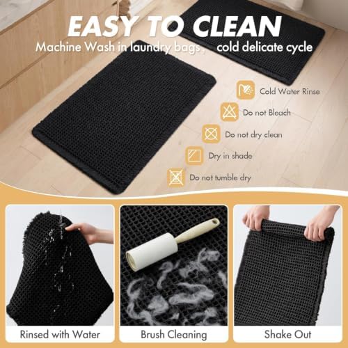 MIULEE Set of 2 Waffle Bathroom Rugs Boho Bath Mat Black 17"x24"+18"x30" - Image 6