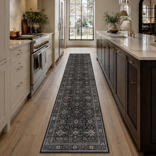 Schweek 2.6x10 Kitchen Runner Rug Washable Non Slip Hallway Runners Black - Image 3