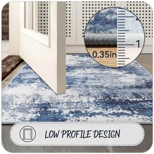 Blue Rug Runners for Hallways Kitchen 2.6x8 Non Slip Washable Entryway Runner Rugs with Rubber Backing 8ft Long Carpet Runner for Laundry Bedroom, Low Pile Stain & Fade Resistant, Abstract Navy - Image 4