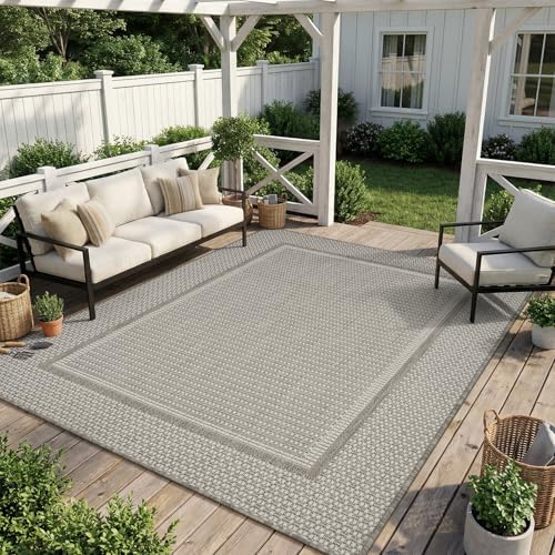 MontVoo-Outdoor Rug-Patio Rug 8x10 ft Polypropylene Indoor Outdoor Rugs Outdoor Carpet for Patio Deck Balcony Porch, Textured Weave, Durable for High Traffic, Fade-Resistant, Modern Grey by MontVoo