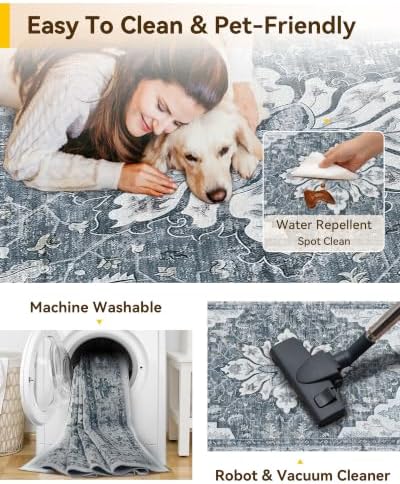 RELEANY Washable Area Rug, Runner 2'6"x12', Grey/White/Beige - Image 5