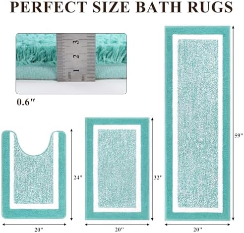 Pauwer Bathroom Rug Sets 3 Piece, Non Slip Washable Bath Mat, Teal - Image 2