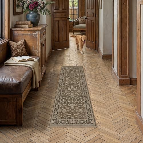 PureCozy Brown Runner Rug 2x8 Vintage Floral Distressed - Image 2