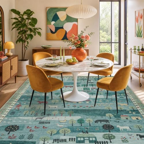 Machine Washable Area Rug 5x7, Soft Whimsical Rug, Vintage Farmhouse Green - Image 4