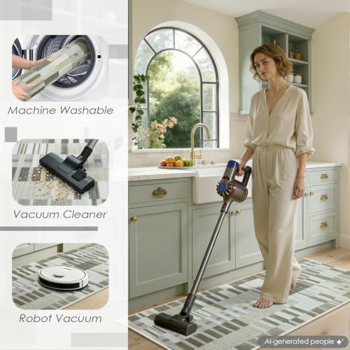 hicorfe Kitchen Runner Rugs,[No Crease] 3 Pieces Non Slip Kitchen Mats for Floor,Washable Kitchen Rugs,Geometric Floor Carpet for Hallways Entryway Laundry Room(20"x32"+20"x48"+21"x59" Light Tauqe) - Image 6