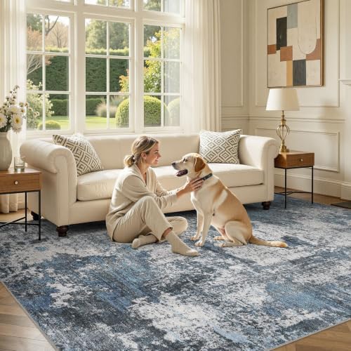 DMOYEST Area Rug Living Room Rugs - 9x12 Large Soft Indoor Neutral Modern Abstract Low Pile Washable Rug Carpet for Bedroom Dining Room Farmhouse Home Office - Grey Blue - Image 5