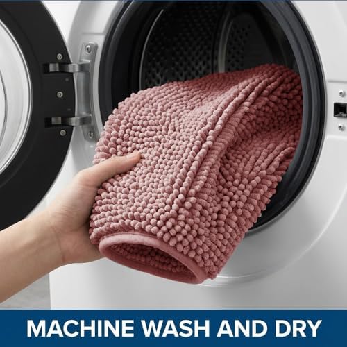 Bathroom Rugs Sets 2 Piece,Super Absorbent Chenille Bath Mats and U-Shaped Toilet Rug,Strong PVC Non Slip Backing,Microfiber Washable Dry Quickly Bath Mats for Bathroom(20"x32"+20"x20"U, Dusty Rose) - Image 6