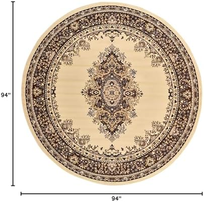 Unique Loom Reza Collection Traditional Persian Style Area Rug, 8' 0" x 8' 0", Ivory/Brown - Image 3