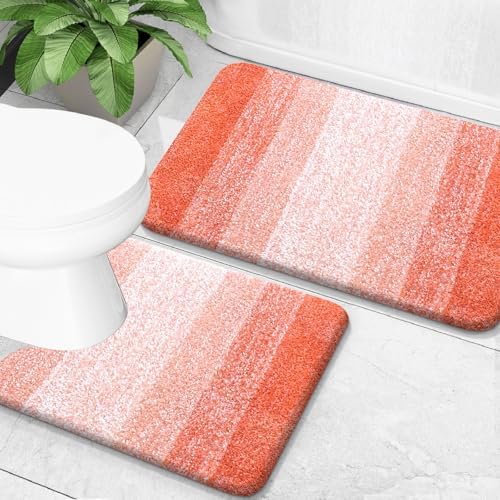 OLANLY Micorfiber Bathroom Rug Set 2 Piece, Soft Absorbent Bath Mats, Coral by OLANLY
